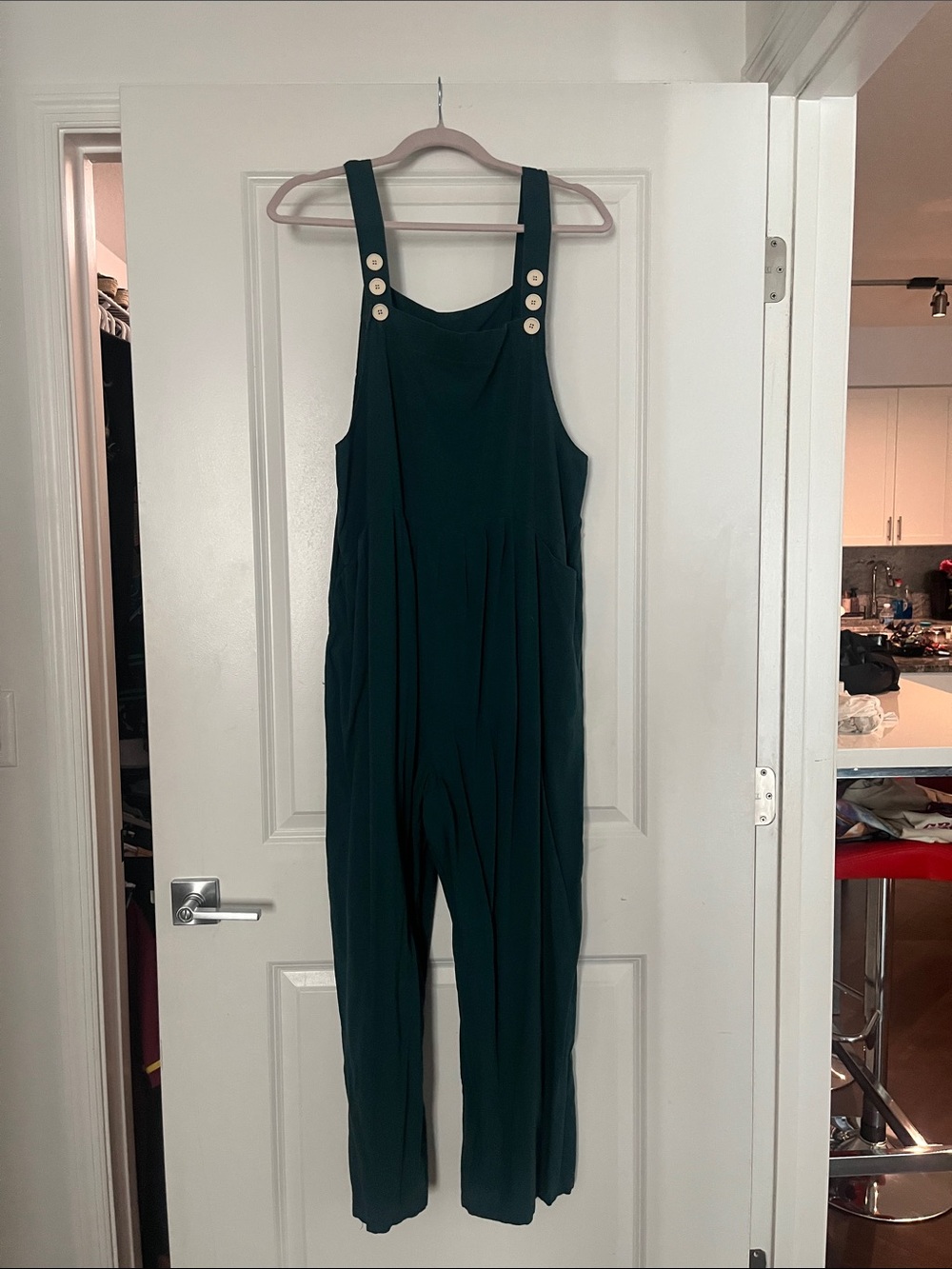Forest Green Button-Strap Relaxed Jumpsuit